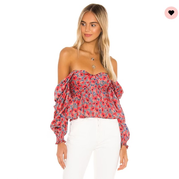 Red floral off shoulder top REVOLVE - Picture 4 of 6